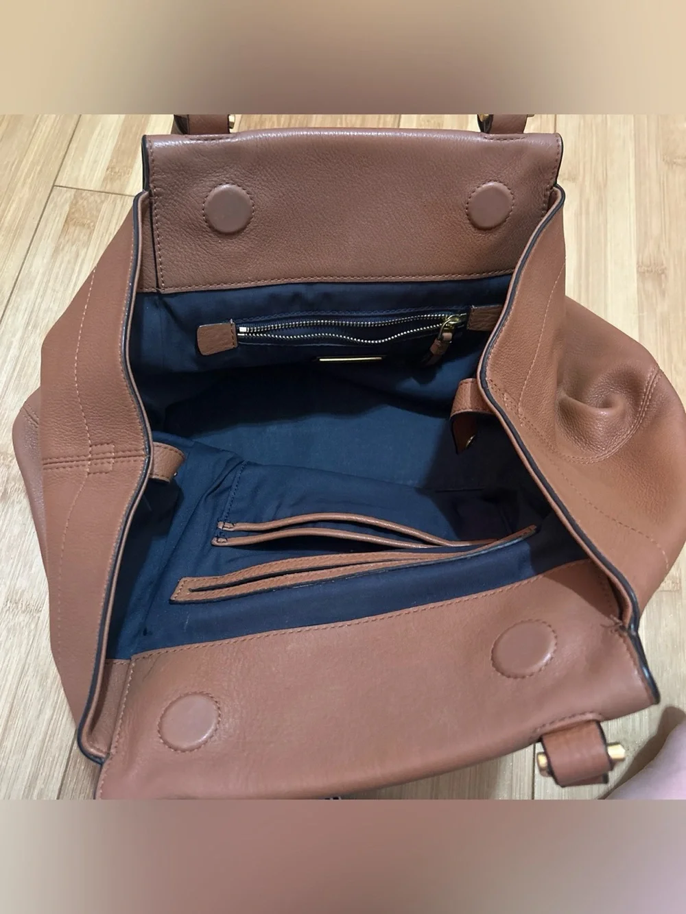 Tory Burch half moon Cognac Leather Double-Handle Shoulder Bag - Picture 5 of 11